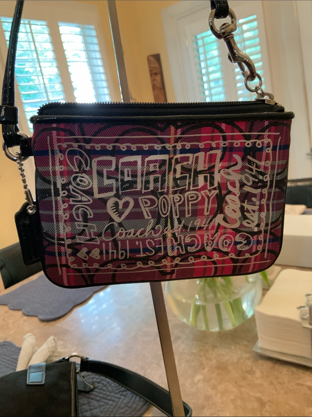 Coach Poppy Pink Plaid Graphic Wristlet GUC - Picture 12 of 15